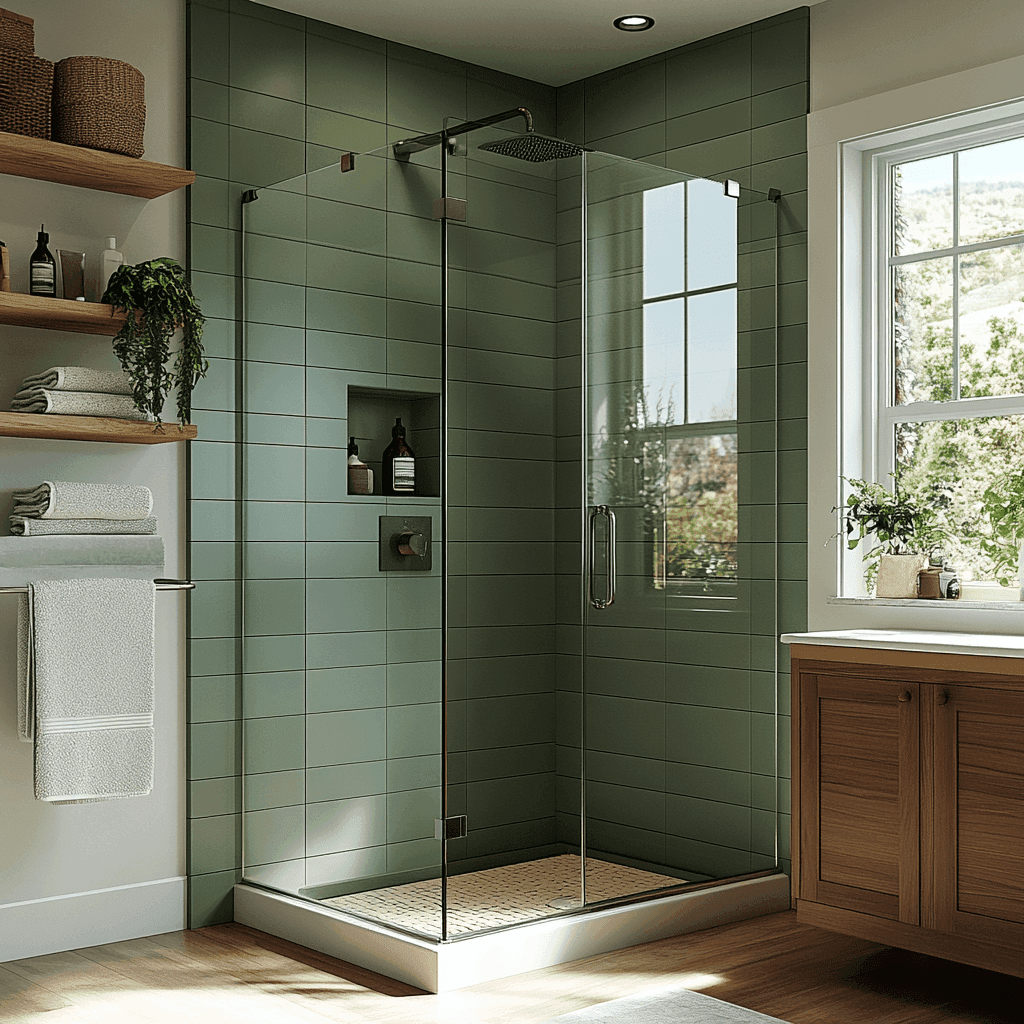 a bathroom with a glass shower