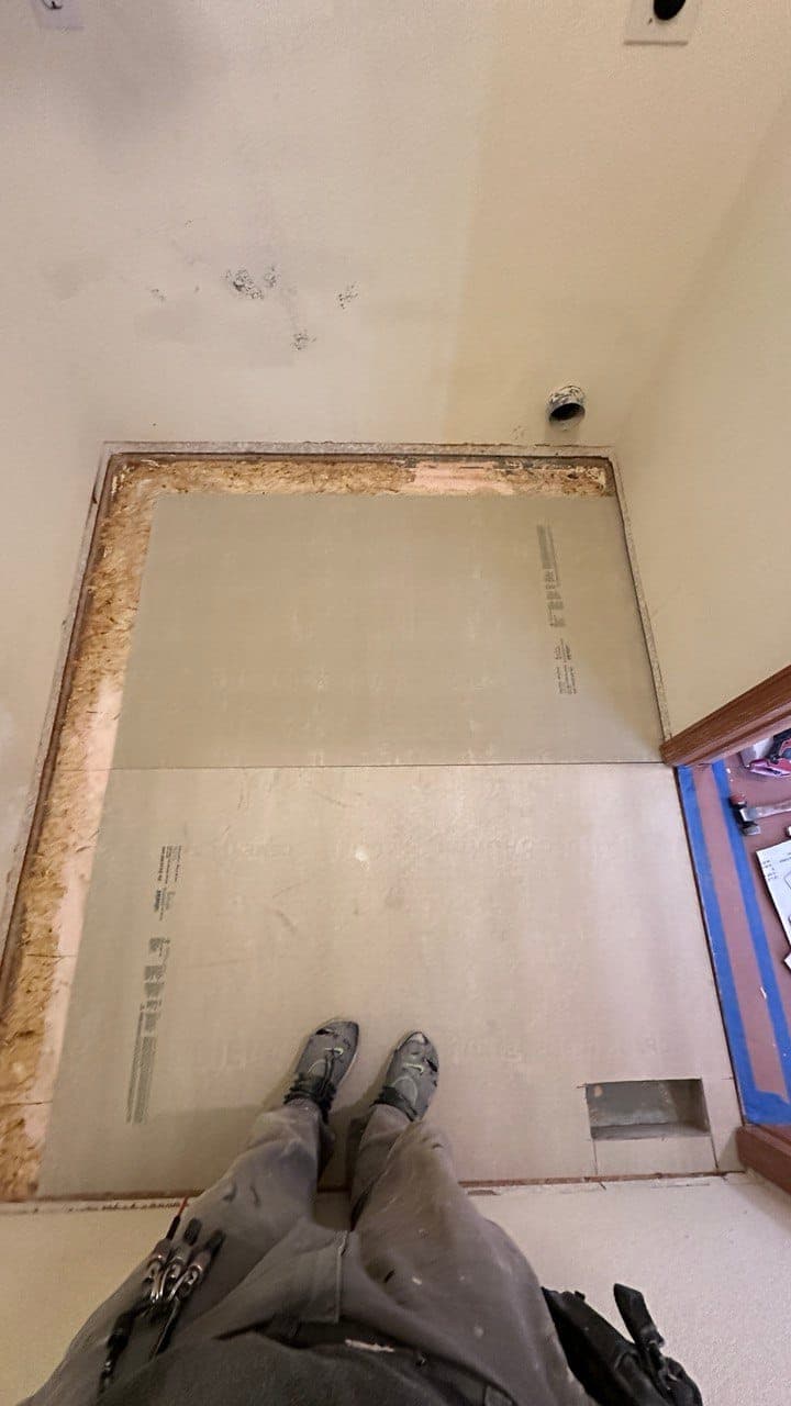 Installation of HardieBacker cement board on a subfloor for tile installation