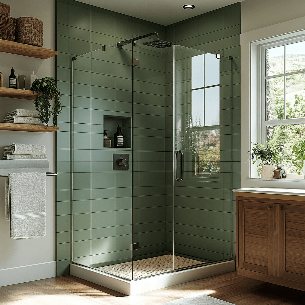 a bathroom with a glass shower